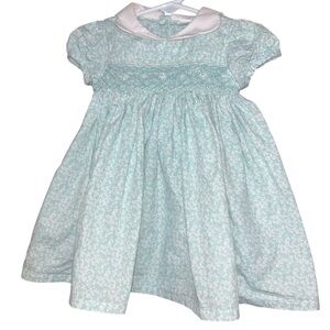 Edgehill Collection Mint Green Floral Smocked Dress with White Collar